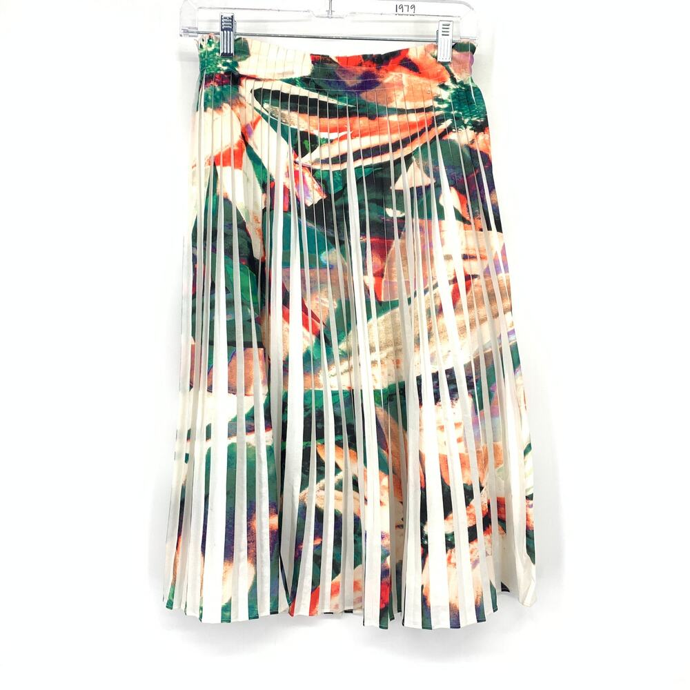 Nicole Miller Artelier Accordion Pleated A-Line Midi Skirt Womens 4 Floral Print
